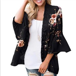 3/4 Sleeve Floral Print Kimono Cardigan